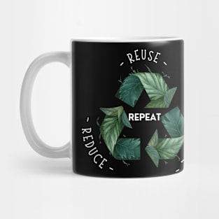 Recycling Logo with Leaves and Green Plants. Go Green, Recycle Symbol, Save the Earth Earth Day Awareness April 22 Mug